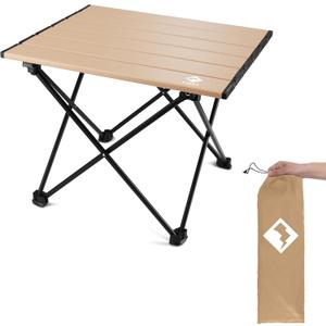 VILLEY Portable Camping Side Table, Ultralight Aluminum Folding Beach Table with Carry Bag for Outdoor Cooking, Picnic, Camp, Boat, Travel (Small 16'', Gold)