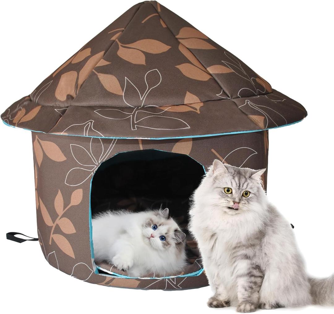 Stray Cats Shelter - Weatherproof Foldable Cat House, Insulated, Waterproof, Thicken Cats Tent Beds, Indoor/Outdoor Cat Dog Houses for Kitten Puppy (Brown)