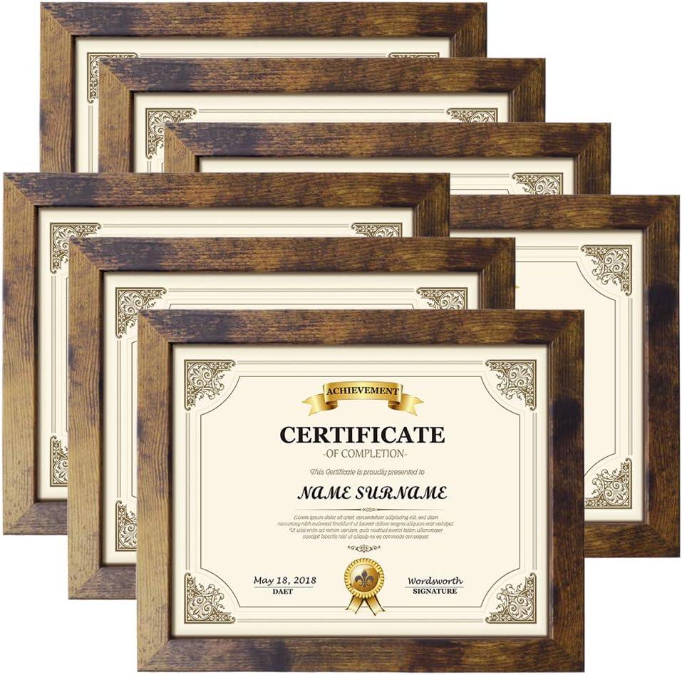 PETAFLOP Wooden 8.5x11 Picture Frame Rustic Certificate Frames Wall Tabletop Display Horizontally or Vertically, 7 Pack (Brown)