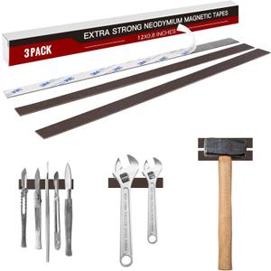 Extra Strong Flexible Magnetic Tape 12 X 0.8"(3 Pieces),40 Mil Neodymium Strips of Magnet with Sticky Adhesive Backing, Really Very Strong Magnets,Super NdFeB Magnet Tapes Mounting Tools and DIY