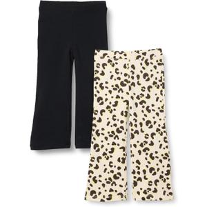 Amazon Essentials Girls Slim-Fit Knit Flare Legging (Small, Black/Ivory Leopard)