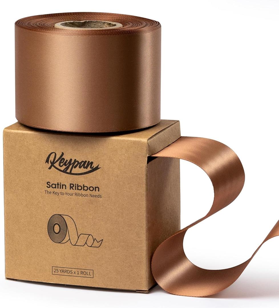 Brown Satin Ribbon 2.5 Inch Double-Faced Polyester Ribbons 25 Yards for Gift Wrapping Crafts Flower Bouquet Wedding Paper Christmas Holiday Decor