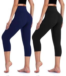 4 Pack Capri Leggings for Women Butt Lift High Waisted Tummy Control No See-Through Yoga Pants Workout Running (Small-Medium, 15-2 Pack Capri Leggings Black/Navy Blue)