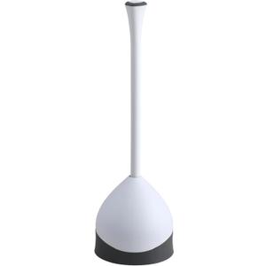 Clorox Toilet Plunger with Hideaway Holder Caddy Heavy-Duty Compact Design with Non-Skid Rubber Base for Bathroom Convenient Storage Toilet Unclogger, 6.5x19.5-Inch, White