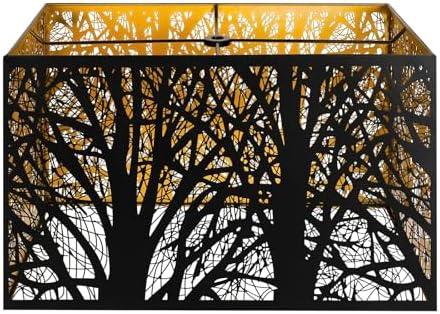Metal Large Rectangular Lampshade For Table Lamp Floor Lamps,8"×14"×9" Black Outside Gold Inside Replacement Forest Rectangle Lamp Shade Spider Fitter