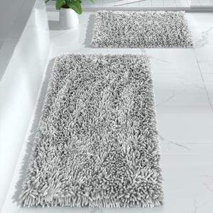 Yimobra Bathroom Rug, Luxury Shaggy Extra Thick Bathroom Rugs, Plush Non-Slip Mat for Bath Room Floor, Machine Wash, Ultra Absorbent, 24 x 17 Inches, Silver