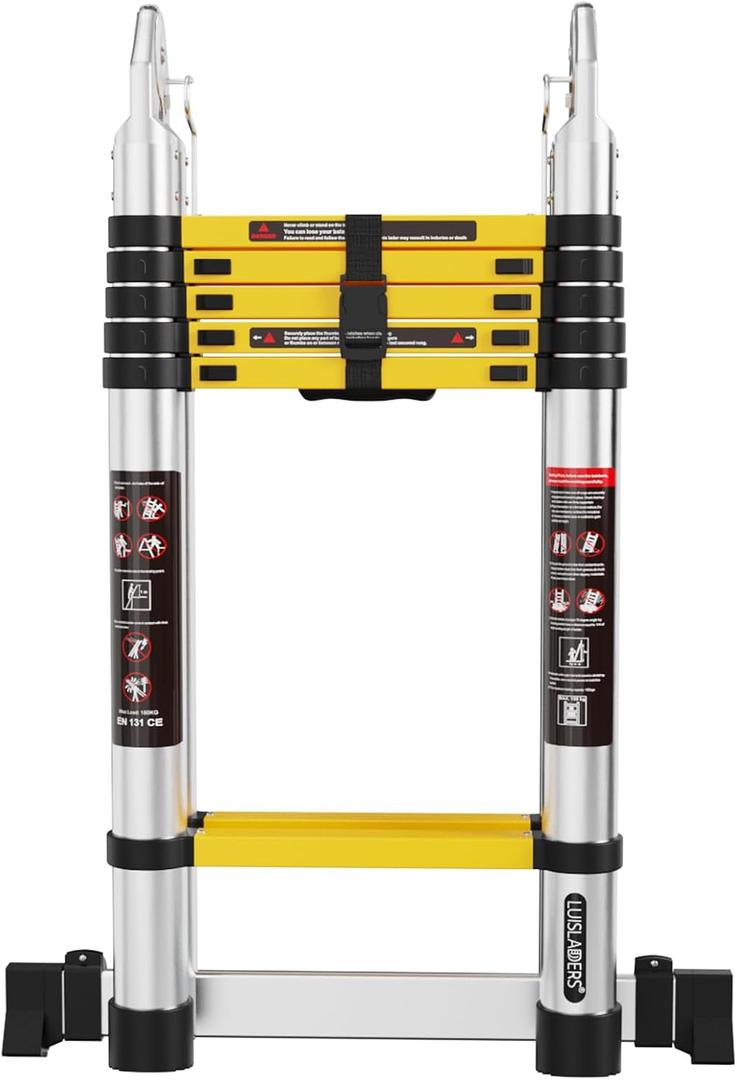 Telescoping Ladder A Frame, 16.5ft Aluminum Extension Folding Telescopic Ladder Lightweight 330lbs Max Capacity, Multi Purpose RV Ladder for Outdoor Work