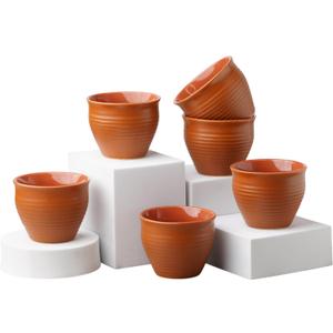 Handmade Cantaritos de Barro Mini Shot Ceramic Cups Set 6 Desi Kulhad Chai/Coffee Cups (4 oz Capacity), Lead-Free, Dishwasher & Microwave Safe, Glossy finish Clay Tea Cups/kulhar/kullar - Brown