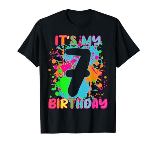 7th Birthday Paint Splashes T-Shirt Kids, Girls, Boys 7 Year T-Shirt, S