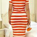 2 Piece Skirts Sets for Women Fall Fashion 2026 Striped Dress Lounge Travel Outfits Summer Clothing (Orange, S)