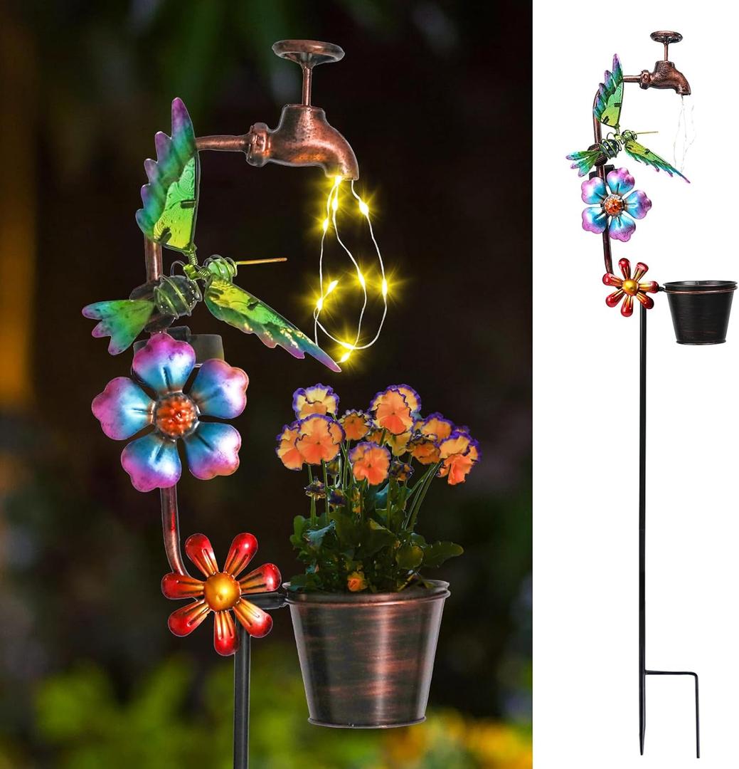 Bshine Solar Garden Lights Outdoor Decorative - Hummingbird Solar Stake with Faucet Pathway Lights for Garden, Yard Outdoor Decorative