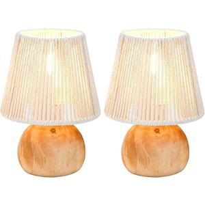 8-Inch Braided Cotton Rope Table Lamp - 2-Pack, Cordless Battery-Powered with Wooden Base, Ideal for Living Room, Bedroom, Dormitory, and Office