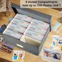 Linen Photo Storage Box with Dividers & 8 Sorting Bins, Holds 1700 4x6 Pictures, Memory Keepsake Organizer for Photos, Cards, Stamps, Scrapbook Supplies, Multi-Purpose Home Storage (Dark gray)