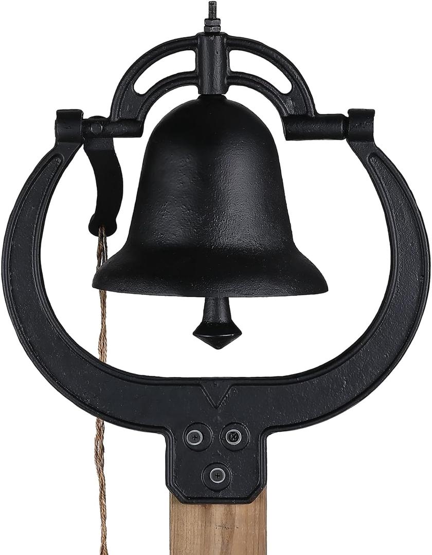 Large Vintage Cast Iron Farm School Church Dinner Bell, Rustproof & Durable Rustic Decor, Black