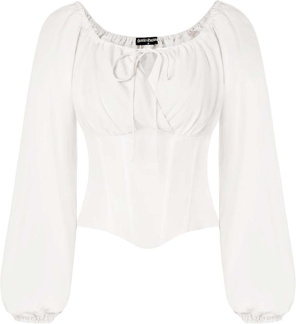 SCARLET DARKNESS Corset Tops for Women Elastic Neckline Renaissance Shirt Peasant Blouse XL