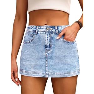 Denim Skort for Women High Waist Mini Denim Skirt Casual Stretch Women Jean Skirt with Pockets Medium