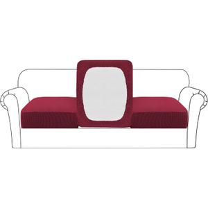 Flamingo P Super Stretch Couch Cushion Covers 3 Piece Set Sofa Seat Slipcovers with Elastic Bottom, Machine Washable Furniture Protector for Pets & Kids (3 Seat Cushion Cover, Wine)