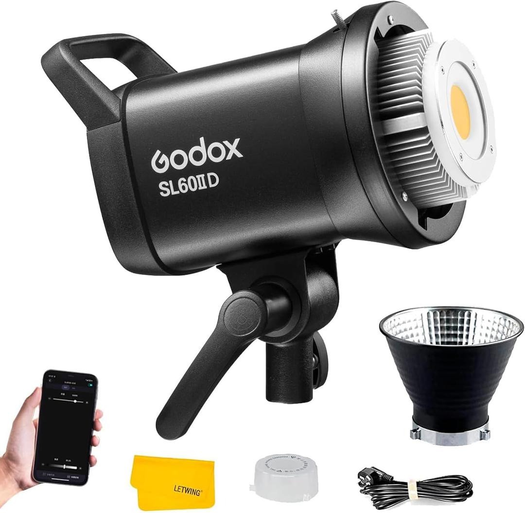 Godox SL60 SL60IID 70W LED Video Light, Cob Video Light Bowens Mount LED Studio Light, Support APP Control, CRI96+ TLCI97+, Daylight 5600K, 18600Lux@1m, Built-in 8 FX Effects, Dimmable Brightness