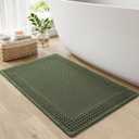 RESARE Christmas Waffle Bath Mat for Bathroom, Super Absorbent Bathroom Rugs Non Slip Machine Washable, Ultra Soft Quick Dry Boho Bath Rugs with Tassels for Floor, Bordered Design, 17"x24" Green