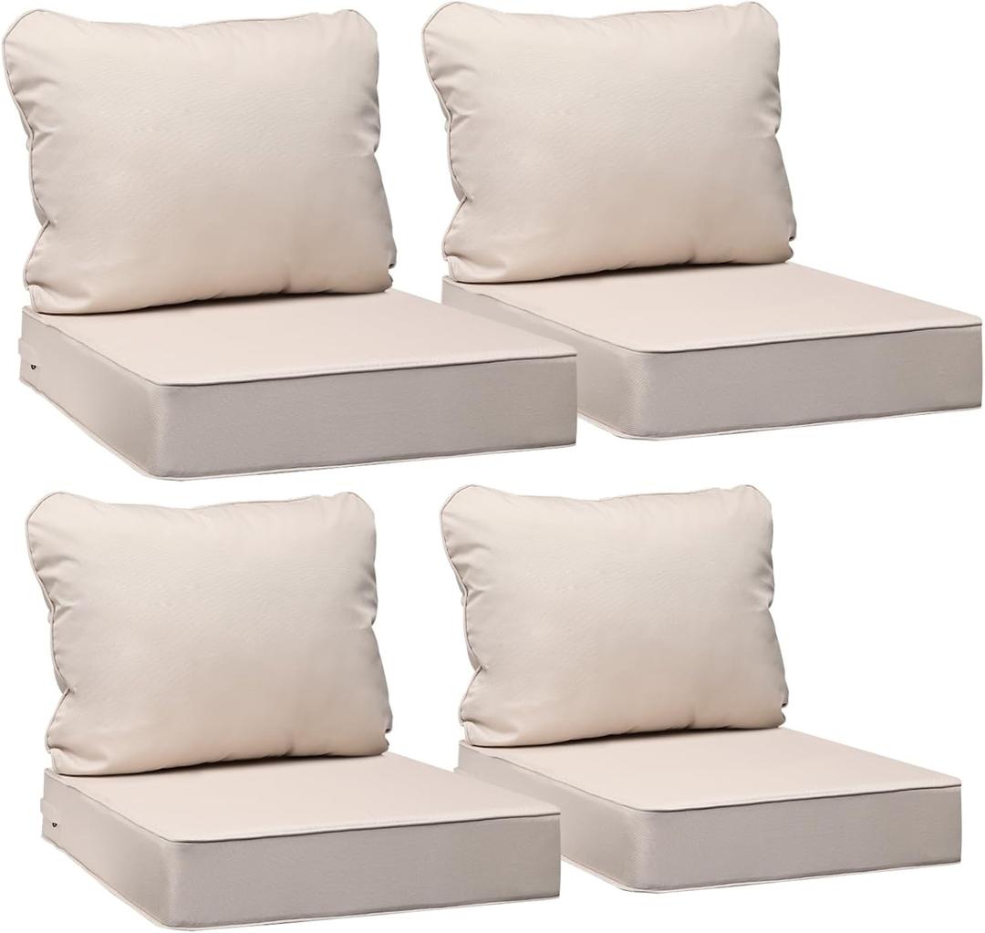 AAAAAcessories Outdoor Deep Seat Cushions, Waterproof, Fade-Resistant Patio Furniture Replacement Cushions, 24" x 24" x 5", Set of 4, Khaki Beige