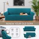 KEKUOU Stretch Sofa Cover Slipcover Couch Covers for 3 Cushion Couch Sofa pet Friendly (78"-94") Furniture Protector Sofa with Elastic Bottom for Kids,Dog, Jacquard Small Checked(Large,Peacock Blue)