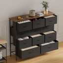 VASICAR 43.3" Wide Fabric Dresser for Bedroom, Chest of Drawers with 11 Deep Drawers, Multi-Drawers TV Stand TV Console, Storage Organizer for Closet, Nursery (Black)