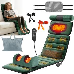 Full Body Massage Mat with Heat, 10 Vibrating Nodes Pad with 9 Modes & 3 Heating Levels, Detachable Neck and Foot Massager with Head & Inflatable Lumbar Pillow, Anti-Slip for Bed Sofa Home, Green