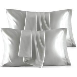 Bedsure Satin Pillowcase Standard Set of 4 - Silver Grey Silky Pillow Cases for Hair and Skin 20x26 Inches, Pillow Covers with Envelope Closure, Gifts for Women Men