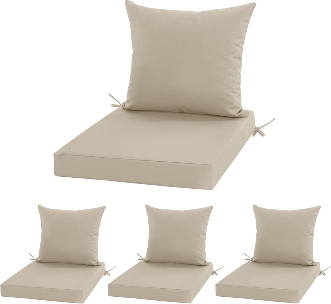 Outdoor Chair Cushions, Waterproof Outdoor Cushions for Patio Furniture w/Fade-Resistant, Removable & Machine-Washable Covers, 19x19 Inch, Ideal for Seat in Gardens/Porch  Set of 4, Cream