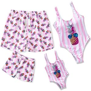 IFFEI Family Matching Swimsuits Pineapple Printed Striped Monokini One Piece Bathing Suits Beach Wear Women: Medium