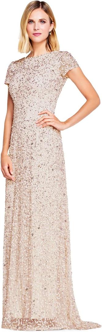 Adrianna Papell Women's Scoop Back Sequin Gown, Blush, 18