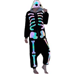 Skeleton Adult Animal Onesie Pajamas  Unisex Fleece Cosplay Costume Sleepwear for Halloween & Home Wear (Medium)
