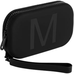 JOVAKIT Small Portable Silicone Alphabet Makeup Bag for Women, Travel Waterproof Cosmetic Bag Gifts for Women, Zipper Closure Make Up Case with Handle, Travel Storage Organizer Pouch (Black M)