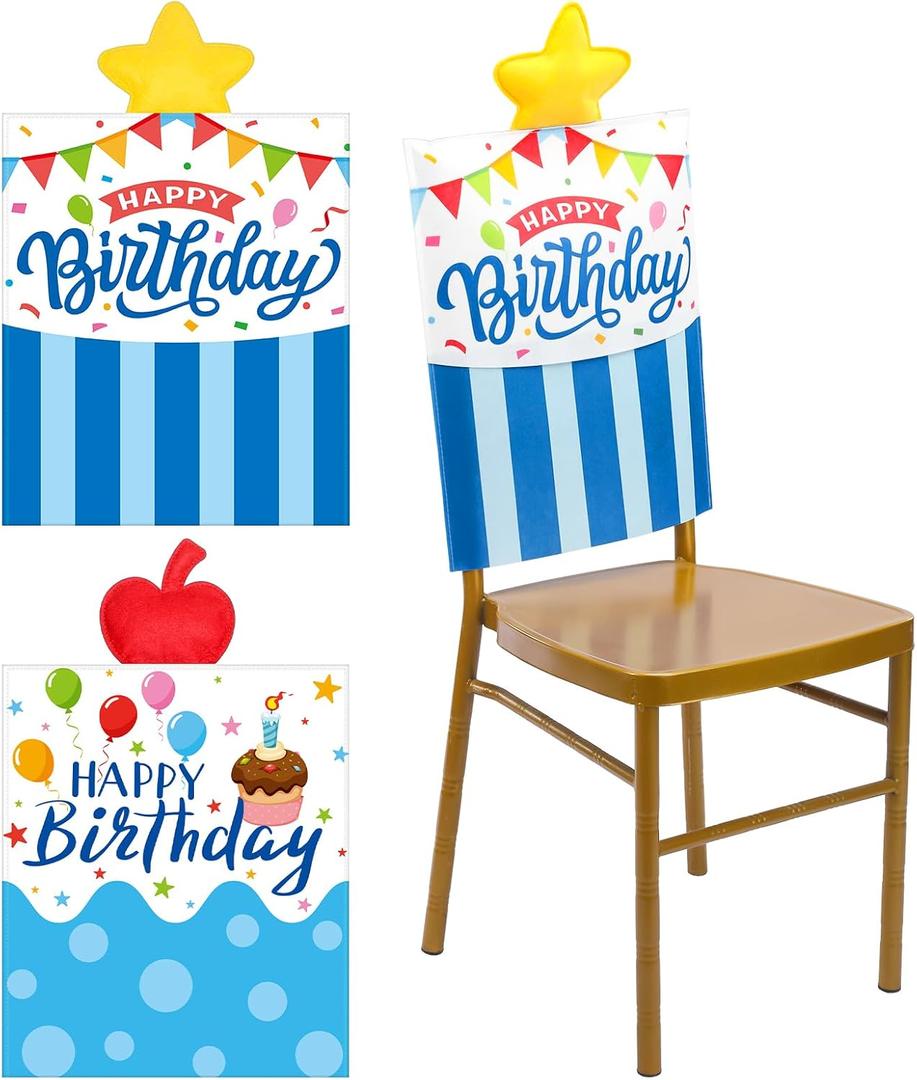 Moukeren 2 Pieces Back to School Happy Birthday Felt Chair Covers Kids Birthday Party Classroom Seat Decorations Dining Chair Seat Cover Slipcovers Gift for Classroom Home Dining Party Favor