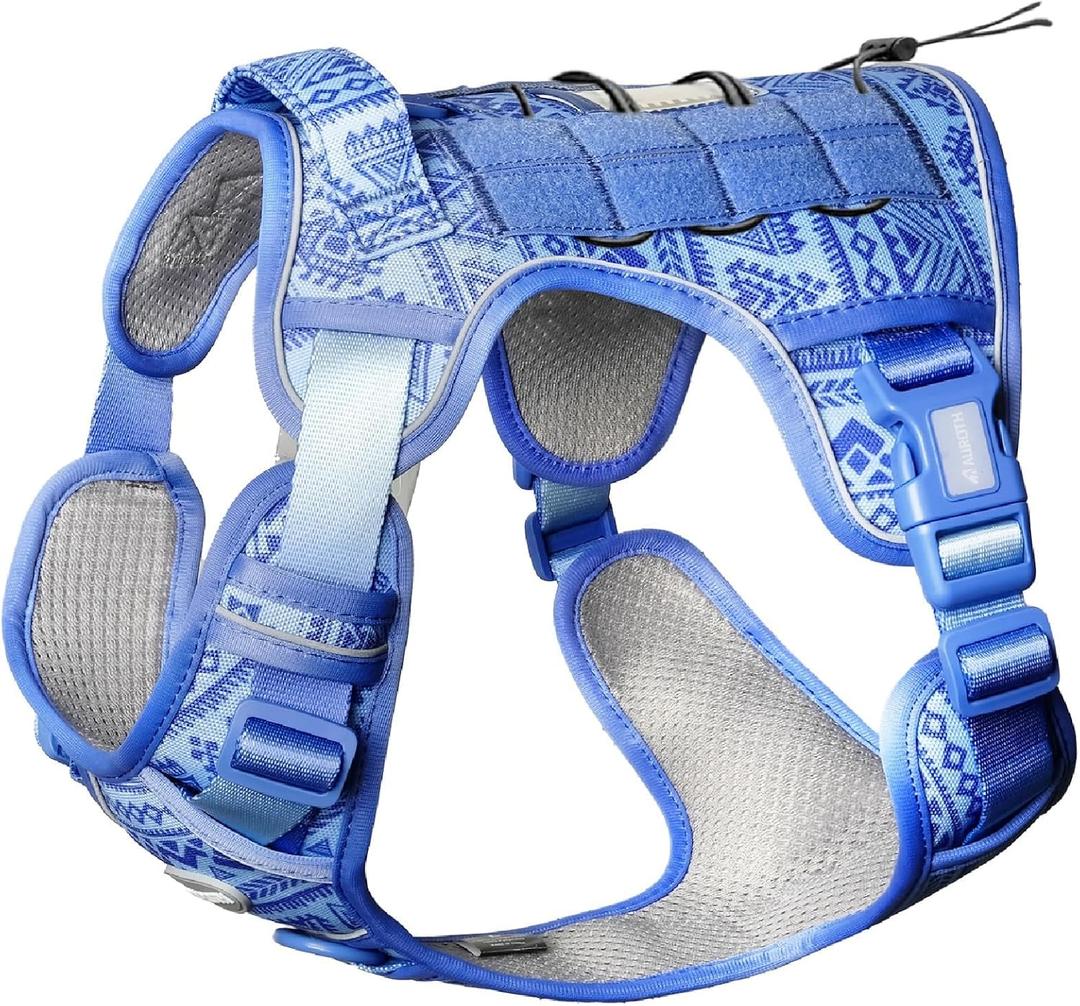 AUROTH Tactical Dog Harness for Large Dogs No Pull Adjustable Pet Harness Reflective K14 Working Training Easy Control Pet Vest Military Service Dog Harnesses (S (Neck:14-21",Chest:20-31"),18-35 lbs, Tribal Patterns-Blue)