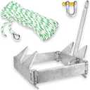 MARINE SYSTEM Galvanized Boat Folding Square Anchor Kit with 3/8 inch x 150 FT Rope and Shackle 19lb