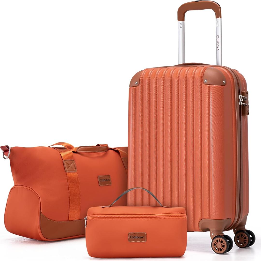 Cosbarn Carry On Luggage Sets 3 Piece, 20 Inch Luggage 22x14x9 Airline Approved with Wheels and TSA Lock, ABS Lightweight Hardshell Travel Suitcase Set with Duffel Bag Travel Bag for Men Women
