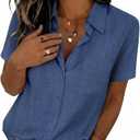 Zeagoo Women Blouses Short Sleeve Button Down Shirts Business Casual Dressy Work Tops Summer Spring Clothes (X-Large, Navy Blue)