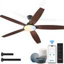 Amico Ceiling Fans with Lights, 52 inch Smart Ceiling Fan with Remote/APP/Alexa Control, Reversible DC Motor, 5 Blades, 6 Speeds, 3CCT, Dimmable, Noiseless, Wifi Ceiling Fan for Bedroom, Farmhouse (Black)