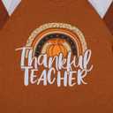 MOUSYA Thankful Blessed T-Shirt Thanksgiving Colorful Turkey Tshirt Women 3/4 Sleeve O-Neck Striped Splicing Tops Tees (Brown, XL)