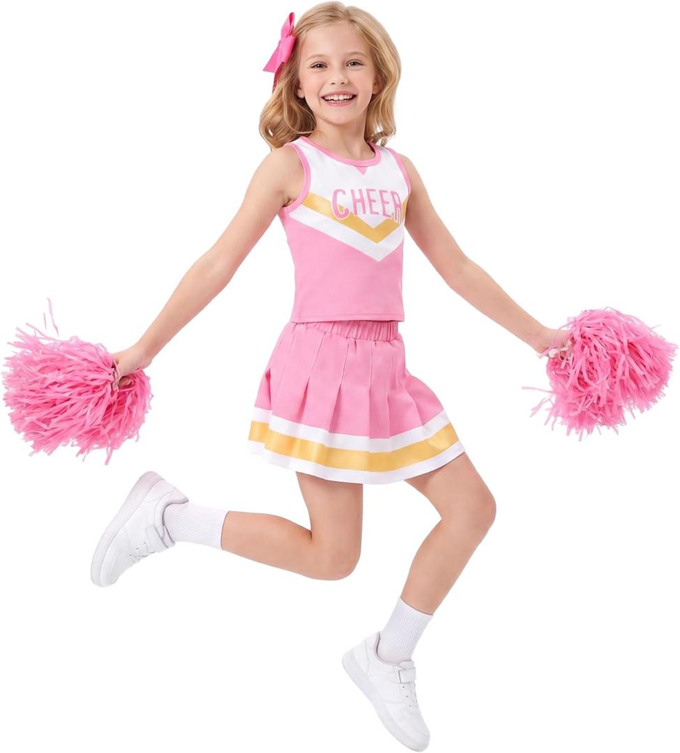 CIFITERY Toddler Cheerleader Costume Kids Cheer Outfit, Pink Cheer Uniform for Girls Cheerleading Birthday Gift Halloween (S)