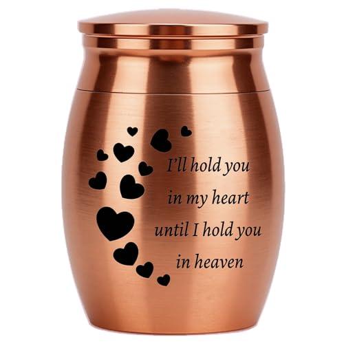 CREATCABIN Mini Urn Small Keepsake Cremation Urns Ashes Holder Miniature Burial Funeral Container Jar Stainless Steel for Human Ashes Pet Dog Cat 1.57 x 1.18 Inch-I'll Hold You in My Heart