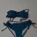 Women's Strapless Bandeau Bikini Set - Twist Front Two Piece Swimsuit Top with Side Tie Bathing Suit Bottom (Medium, Teal)