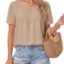 Vrtige Women's Tops Lace Crochet Boho Blouses Short Sleeve Crewneck Casual Flowy Eyelet Shirts (S)