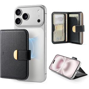 ESR Aura Clutch for MagSafe Wallet for Women, 5 Card Holder, RFID Blocking, MagSafe Sticker Included, Magnetic Wallet for iPhone 17e/17/16/15/14/13/12 Series (Not mini), Select Samsung Devices, Black