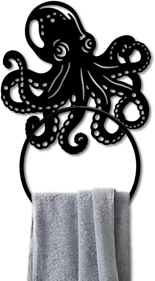 MAYJOYDIY Octopus Towel Rack Metal Towel Ring Holder Wall Mounted Round Octopus Tentacle Wall Decor Round Hand Towel Holder Metal Hand Towel Ring Holder for Bathroom Wall Mounted Hanging