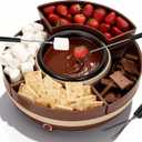 Cheese & Chocolate Fondue Machine, Candy Melting Pot for Party, Electric Fondue Pot Set, Chocolate Warmer, Hot Chocolate Maker, 4-Section Food Tray, Brown