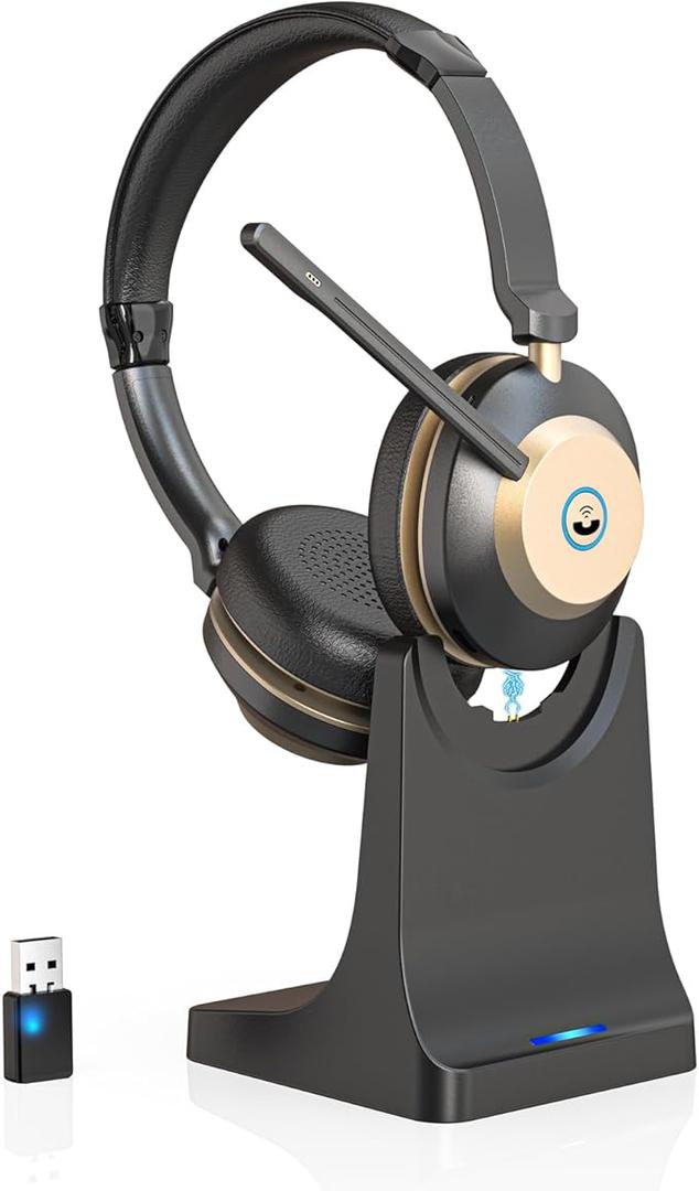 Earbay Wireless Headset, Bluetooth Headsets with Microphone Noise Cancelling, On Ear Headphones with Mic Mute, Handsfree PC Headsets for Zoom/Ms Teams/Skype/Dual Connect/Laptop/iPhone/Tablet