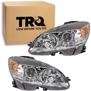 TRQ Left and Right Headlight Assembly Set Compatible with 08-11 Mercedes-Benz C300 C350 09-11 C63 AMG 08 C63 AMG from 02/09/07 Halogen Only