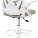 Primy Drafting Chair Tall Office Chair with Flip-up Armrests Executive Ergonomic Computer Standing Desk Chair with Lumbar Support and Adjustable Footrest RingKhaki (934-Z)